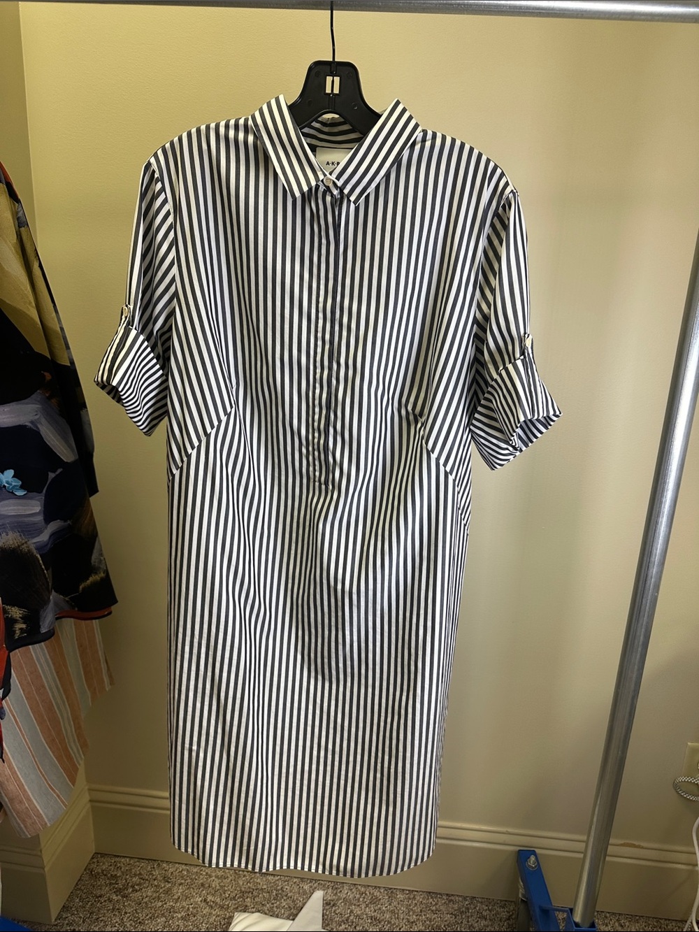 Akris Punto Black and White Vertical-Strip Midi Shirtdress